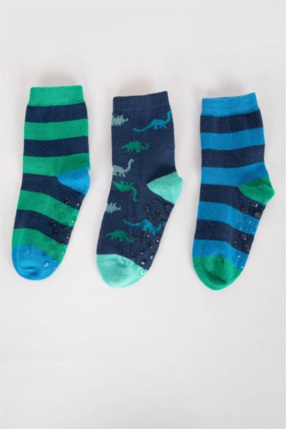 Erkek Bebek Kaydırmaz Taban 3'lü Pamuklu Uzun Çorap