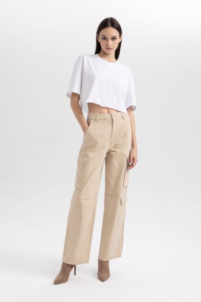 Straight Fit Cargo Gabardine Trousers