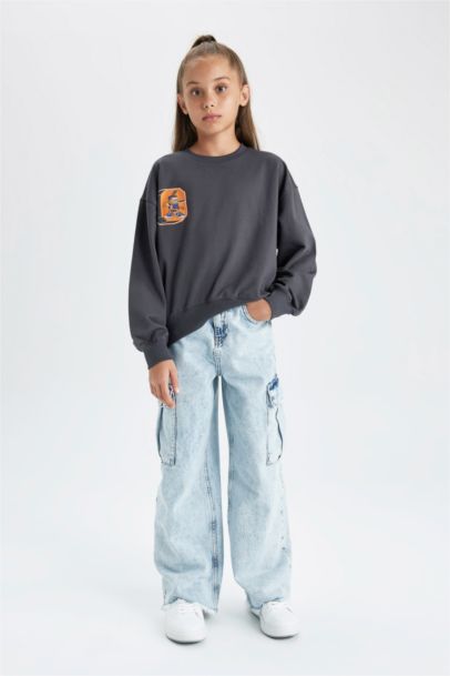 سويت شيرت بناتي بقصة عادية بطبعة غارفيلد