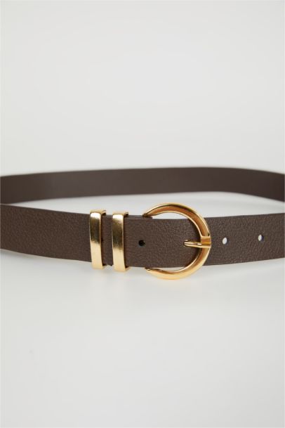 Woman Oval Buckle Faux Leather Belt