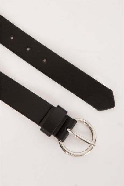 Woman Oval Buckle Faux Leather Denim Belt