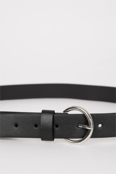 Woman Oval Buckle Faux Leather Denim Belt