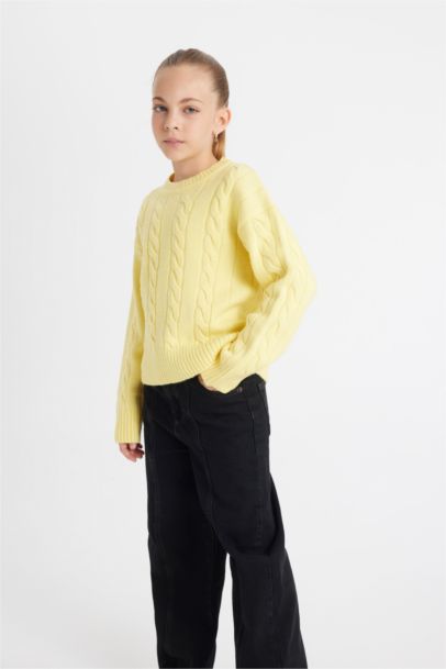 Girl Crew Neck Hair Knitted Pullover