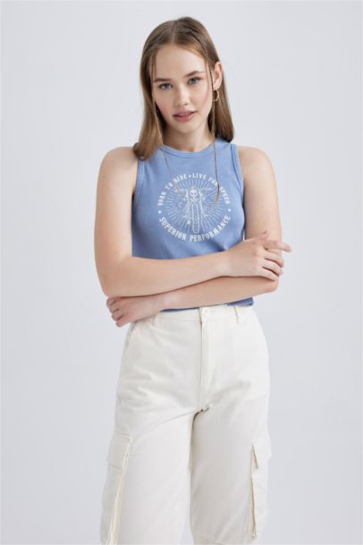 Fitted Printed Ribbed Camisole T-Shirt