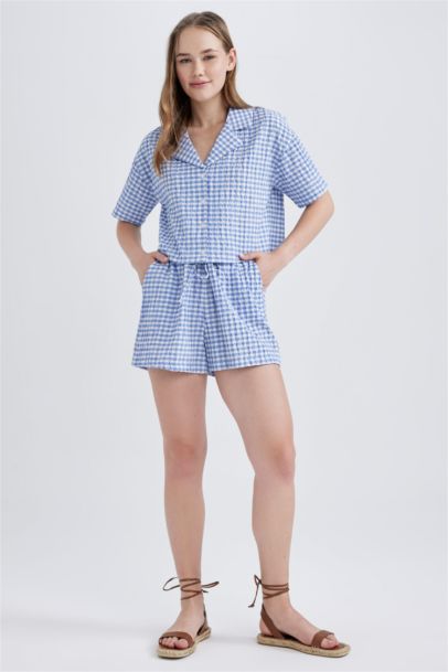Oversize Fit Pyjamas Collar Crinkle Short Sleeve Shirt