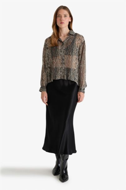 A Cut Satin Normal Waist Midi Skirt