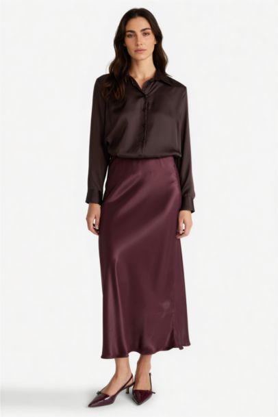 A Kesim Normal Bel Saten Midi Etek