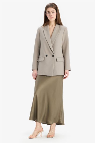 A Cut Satin Normal Waist Midi Skirt