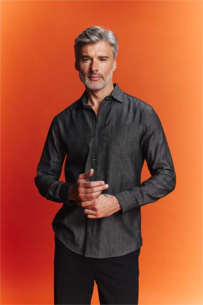 قميص جينز قصة عادية ردن طويل