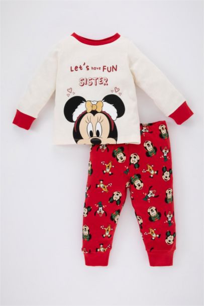 2 piece Regular Fit Crew Neck Mickey & Minnie Licensed Knitted Pyjamas