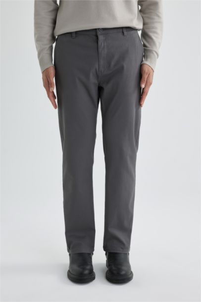 Regular Fit Regular Hem Zipper Pocket Gabardine Trousers