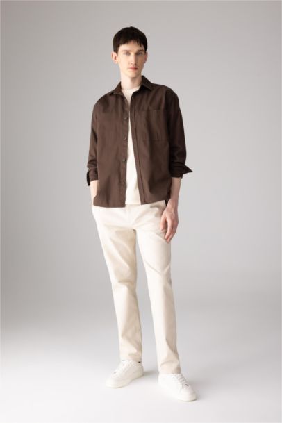 Regular Fit Regular Hem Zipper Pocket Gabardine Trousers