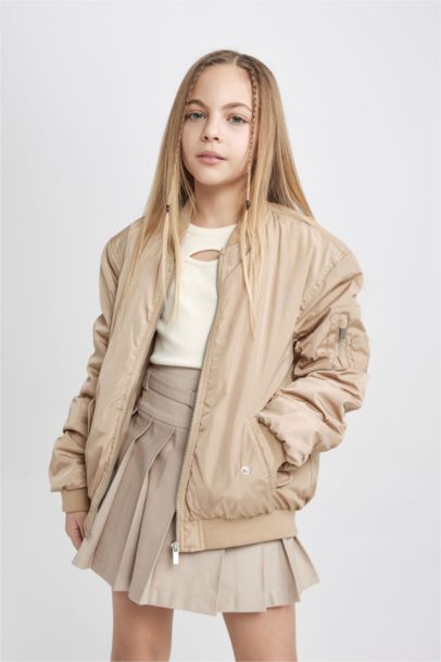 Girl Bomber Collar Waterproof Puffer Jacket