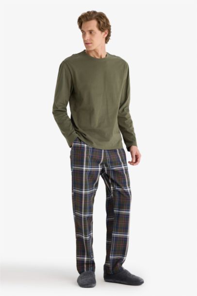 Pijama Takımı Regular Fit Uzun Kollu Üst Kareli Uzun Alt