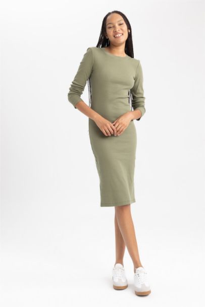 Платье с длинным рукавом миди Платье bodycon с круглым вырезом из камзола