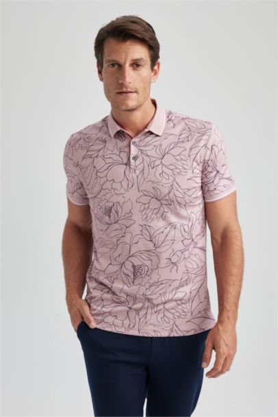 Slim Fit Floral Short Sleeve Polo T-Shirt
