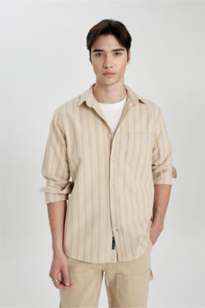 Regular Fit Striped Cotton Long Sleeve Shirt