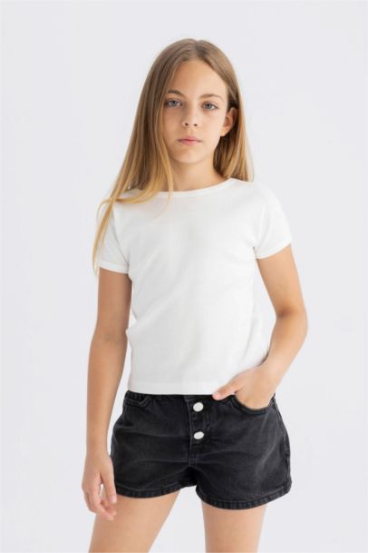 Girl Slim Fit Crew Neck Basic Ribbed Camisole T-Shirt