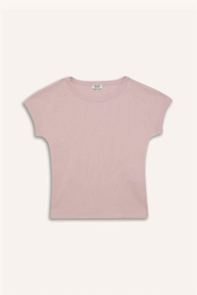 Girl Slim Fit Crew Neck Basic Corduroy T-Shirt