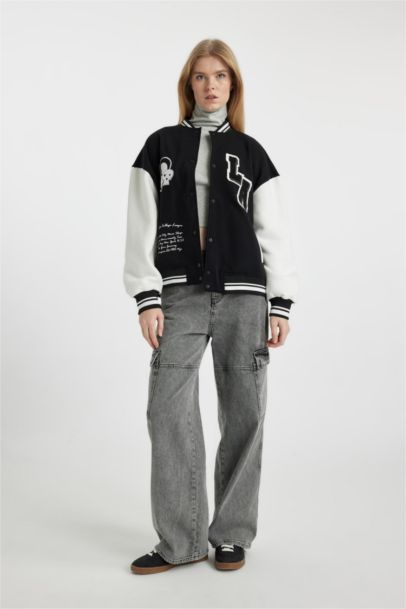 Oversize Fit Thick Fabric Bomber Jacket