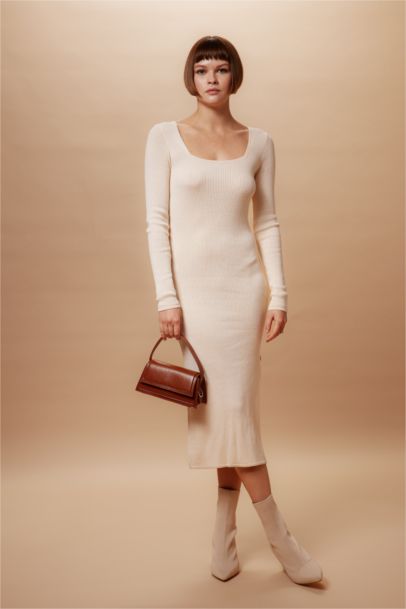 Slim Fit Square Collar Ribana Dress