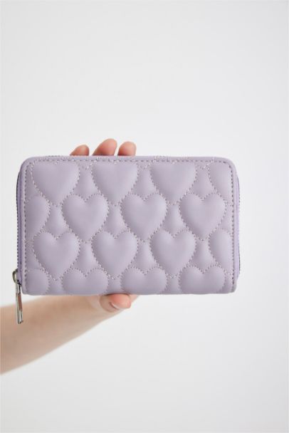 Kadın Kalp Desenli Suni Deri Cüzdan