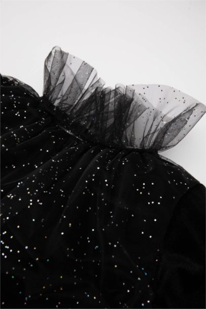 فستان منقط مخمل قصة عادية