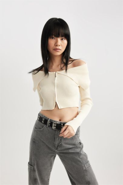 Slim Fit Strapless Knitwear Zip up Cardigan