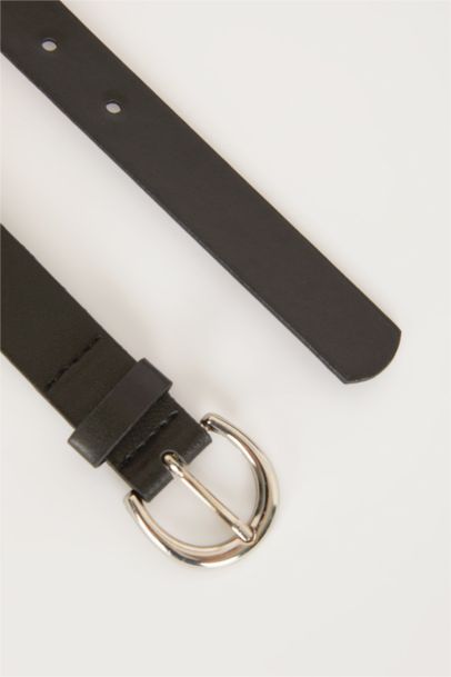 Woman Oval Buckle Faux Leather Denim Belt