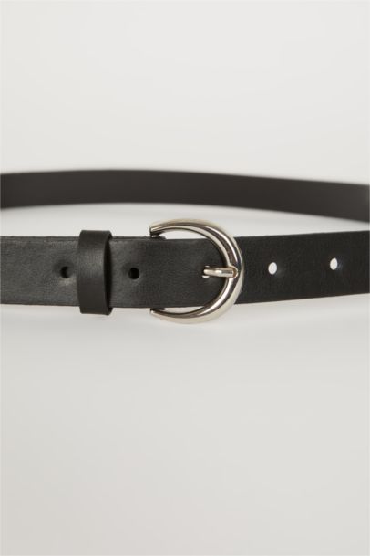 Woman Oval Buckle Faux Leather Denim Belt