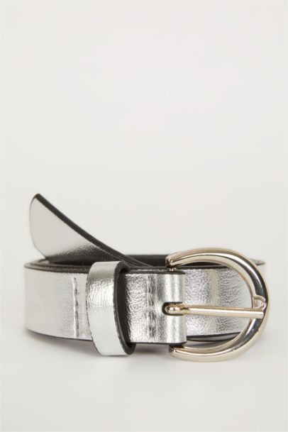 Woman Oval Buckle Faux Leather Jean Belt