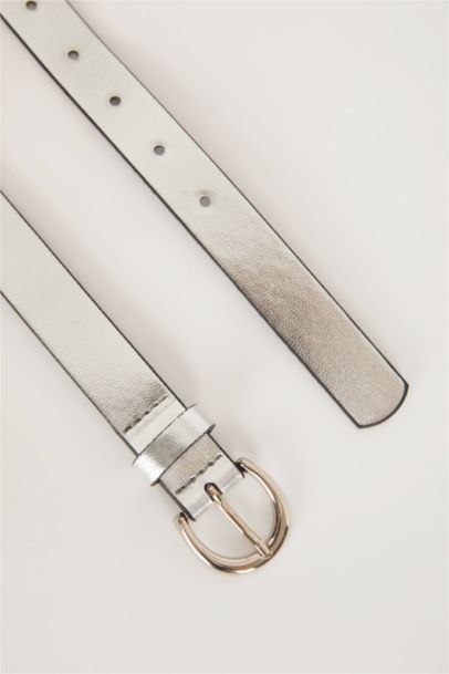 Woman Oval Buckle Faux Leather Jean Belt