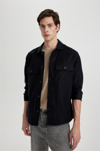 Relax Fit Polo Yaka Cep Detaylı Gömlek Ceket