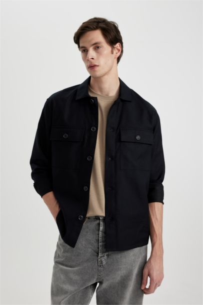 Relax Fit Polo Yaka Cep Detaylı Gömlek Ceket