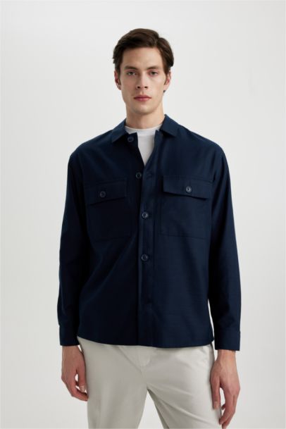 جاكيت قميص قصة مريحة بياقة بولو