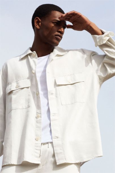 Relax Fit Polo Yaka Cep Detaylı Gömlek Ceket