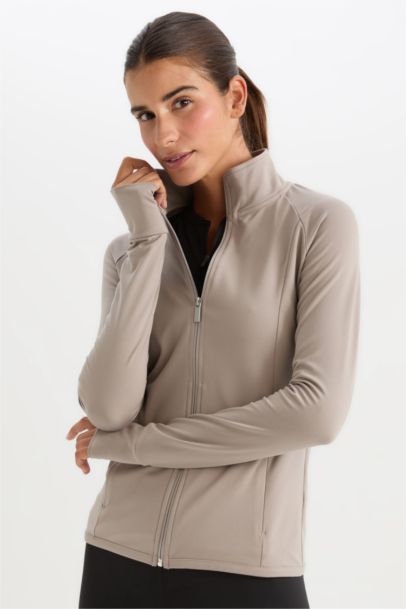 Fitted Dik Yaka Çift Cepli Fermuarlı Sporcu Hırka