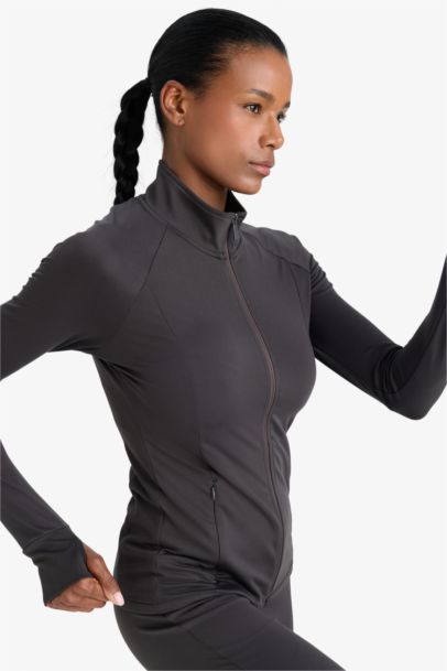 DeFactoFit Fitted Stand Collar Zippered Sports Cardigan