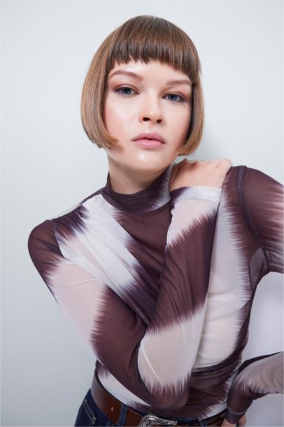 Slim Fit Crew Neck Tulle Long Sleeve T-Shirt