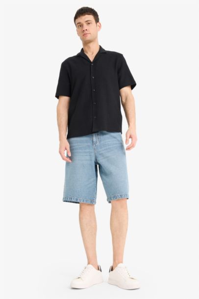 Relax Fit Summer Cotton Short Sleeve Black Shirt