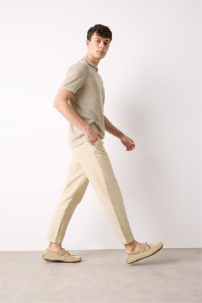 بنطلون جوجر صيفي قطن قصة عادية ذومظهر كتان بيج حجري