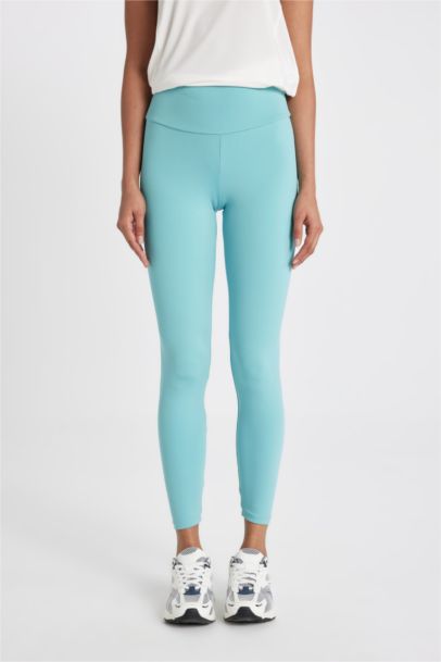 Yüksek Bel Beli Saran Esnek Basic Düz Sporcu Tayt