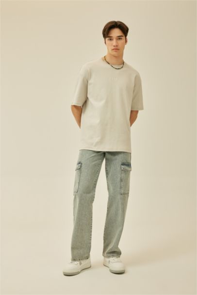 تيشيرت مطبوع قصة مريحة بياخة مستديرة