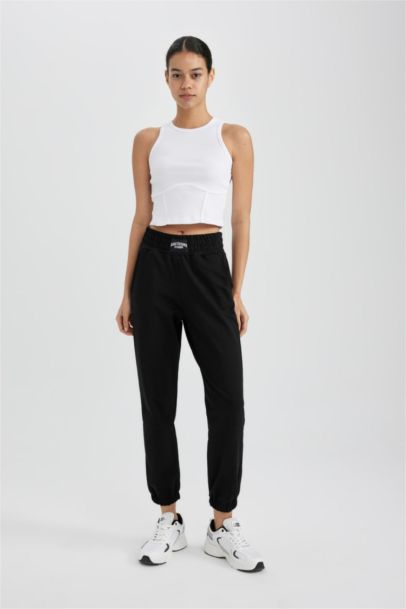 DeFactoFit Slim Fit White Ribbed Sports Crop Top
