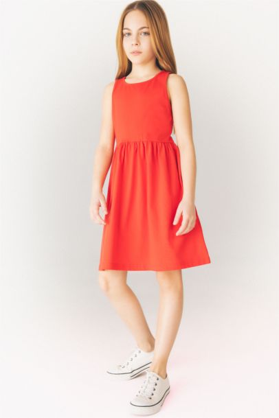 Bisiklet Yaka Basic Düz Kolsuz Yazlık Elbise Kız Çocuk