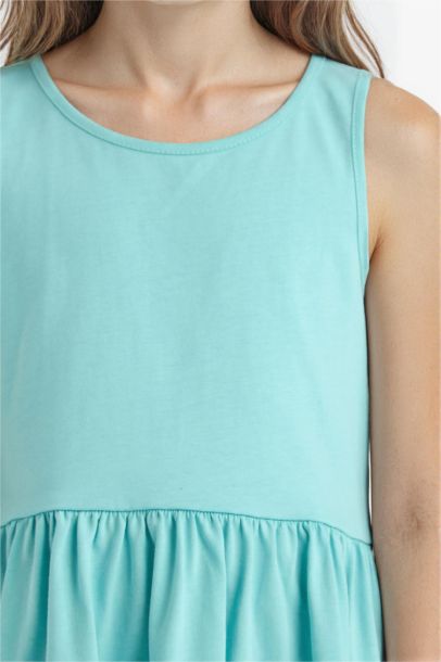 Bisiklet Yaka Basic Düz Kolsuz Yazlık Elbise Kız Çocuk