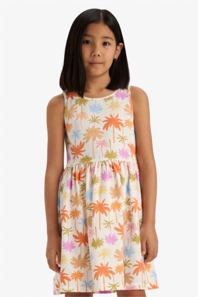 Bisiklet Yaka Çiçek Desenli Kolsuz Yazlık Elbise Kız Çocuk
