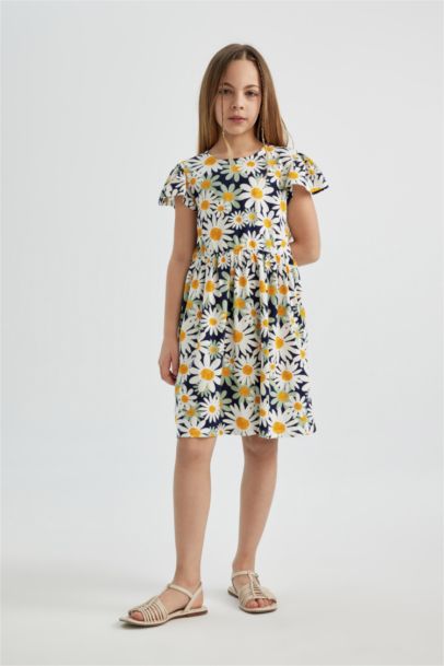 فستان بناتي قصة عادية فلورال