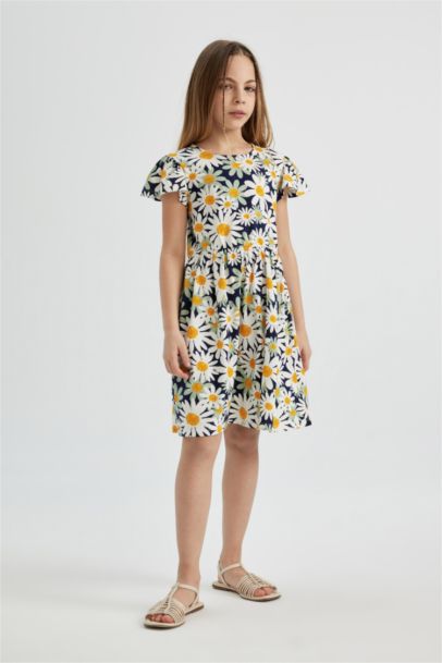 فستان بناتي قصة عادية فلورال