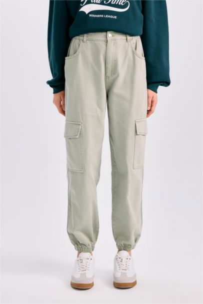 Pantalon de Jogging Cargo Gabardine Taille Haute